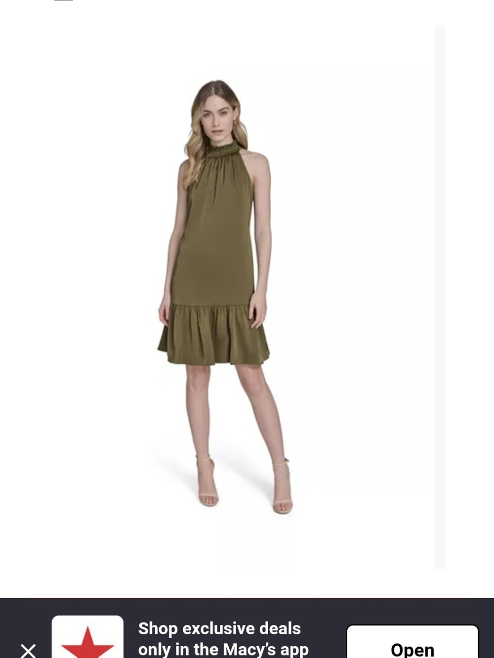 Sleeveless Smocked Halter Drop-Waist Dress in Olive